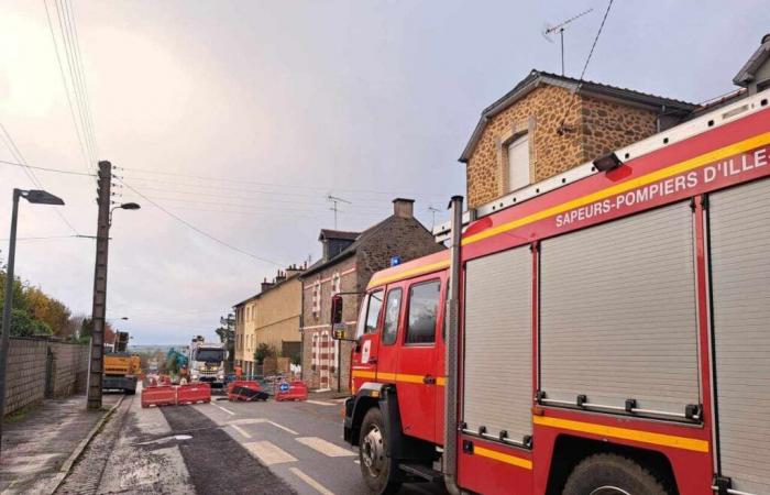 Allarme fuga di gas in una strada in costruzione, a Fougères