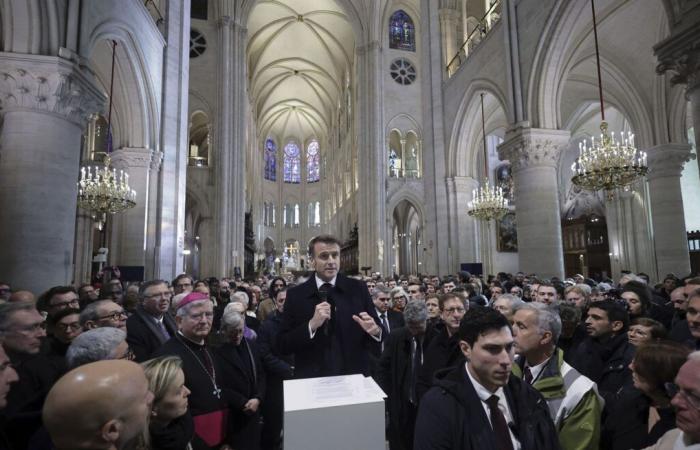 Il presidente francese Emmanuel Macron svela la ritrovata “scintilla” della cattedrale di Notre-Dame di Parigi cinque anni dopo l’incendio dell’aprile 2019