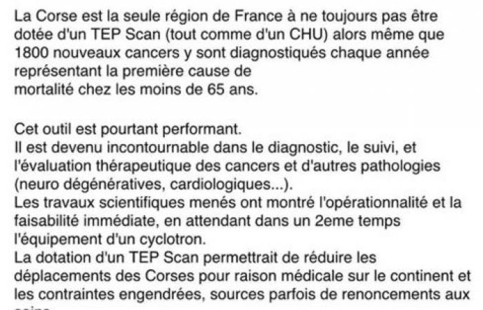 In un articolo, i medici deplorano che la Corsica sia “l'unica regione della Francia che non dispone ancora della PET” per diagnosticare i tumori