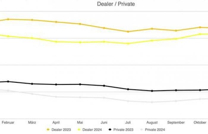 Evoluzione dei prezzi delle auto usate in Belgio (novembre 2024)