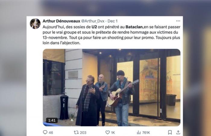 sosia del gruppo U2 tentano di entrare nel Bataclan per rendere omaggio alle vittime