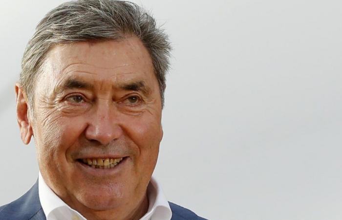 Eddy Merckx scherza dopo essere caduto