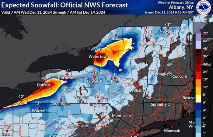 Parti dello stato di New York potrebbero essere interessate da piogge torrenziali e forti nevicate effetto lago