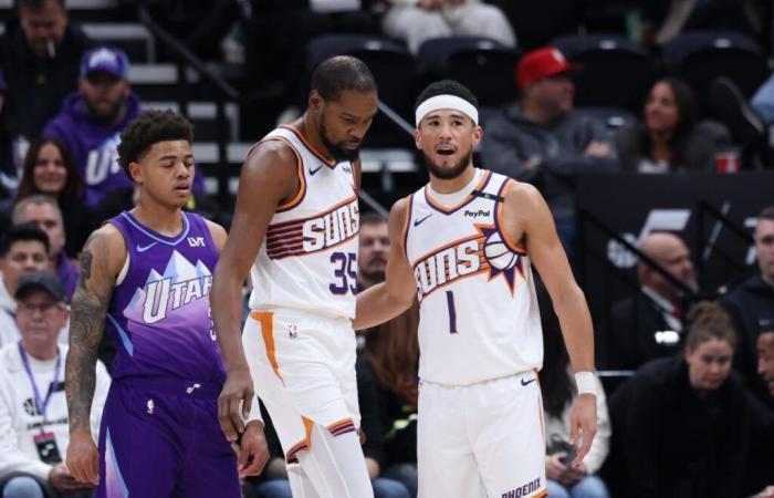 Kevin Durant e Devin Booker si combinano per 64 mentre i Phoenix Suns abbattono Jazz, schiantandosi