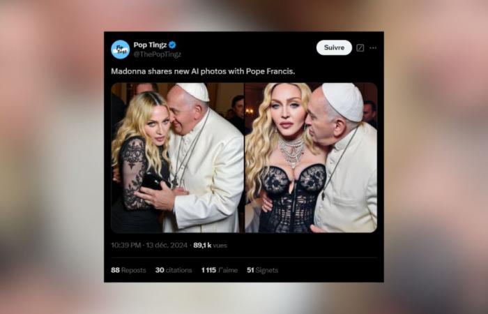 Madonna suscita polemiche pubblicando foto ritoccate di se stessa con Papa Francesco