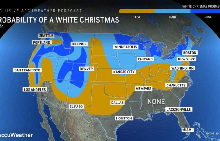 La mappa della neve di Natale mostra che metà degli Stati Uniti hanno la possibilità di festeggiare il Bianco Natale