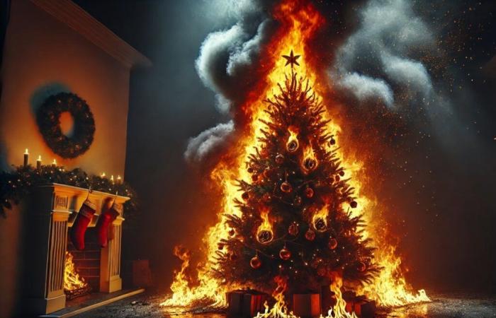 Avvertimento contro il rischio di incendio causato dalle batterie poste sotto l'albero!