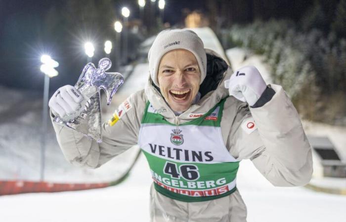 Il saltatore con gli sci Gregor Deschwanden sul podio di Engelberg per la prima volta