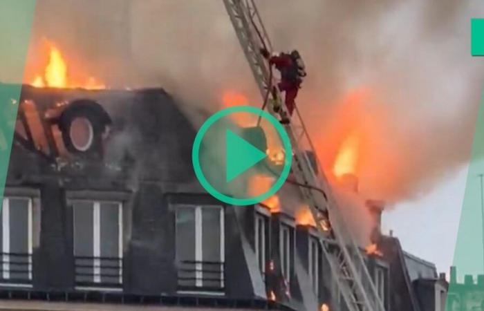 le impressionanti immagini dell'incendio in un edificio nel quartiere Saint-Lazare