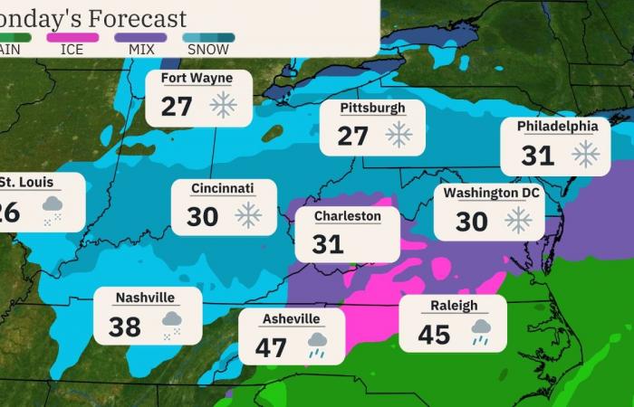 La tempesta invernale Blair porta forti nevicate nel Medio Atlantico