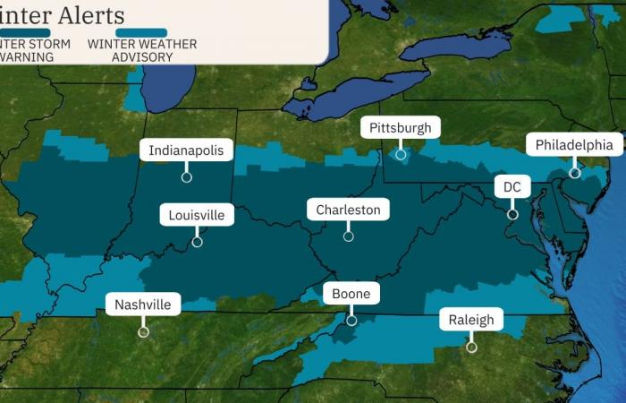 La tempesta invernale Blair porta forti nevicate nel Medio Atlantico