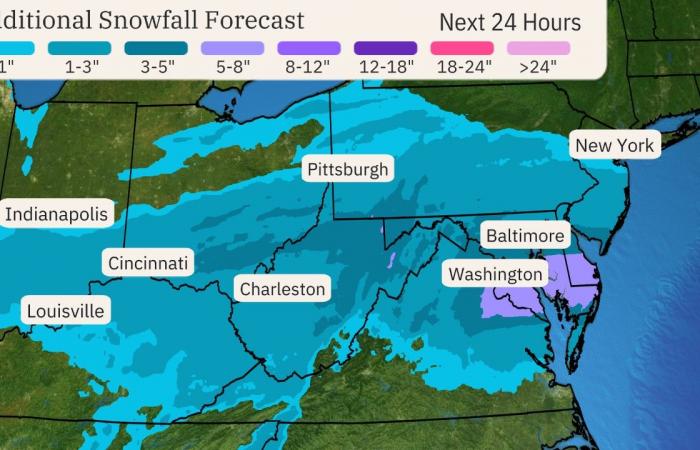 La tempesta invernale Blair porta forti nevicate nel Medio Atlantico