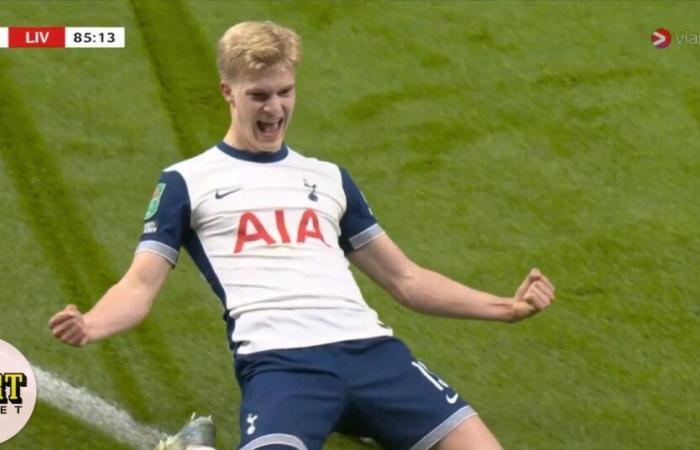 Lucas Bergvall, marcatore del Tottenham contro il Liverpool