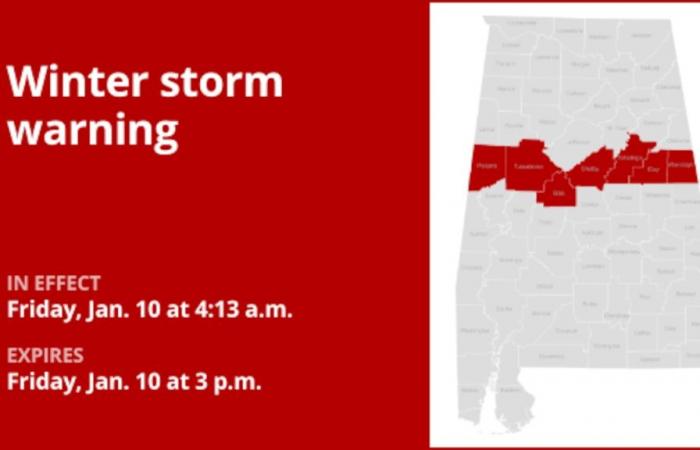 Allerta tempesta invernale per l’Alabama centrale fino a venerdì pomeriggio