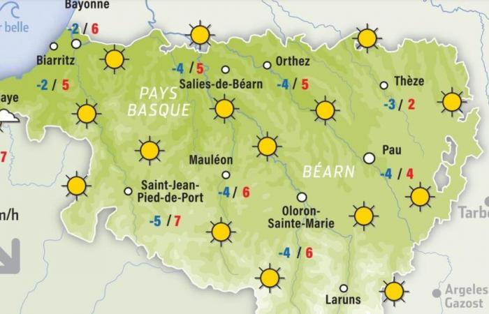 Previsioni Météo France per questo lunedì 13 gennaio a Pau, nel Béarn e nei Paesi Baschi: sole e freddo