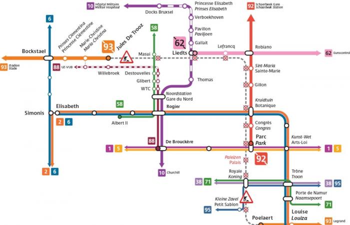 Nuove linee tramviarie interrotte da mesi a Bruxelles: ecco la mappa della rete STIB di questo lunedì