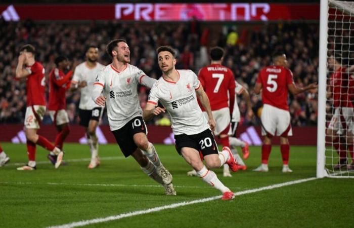 Il pareggio di Diogo Jota regala al Liverpool il pareggio per 1-1 in casa del Nottingham Forest