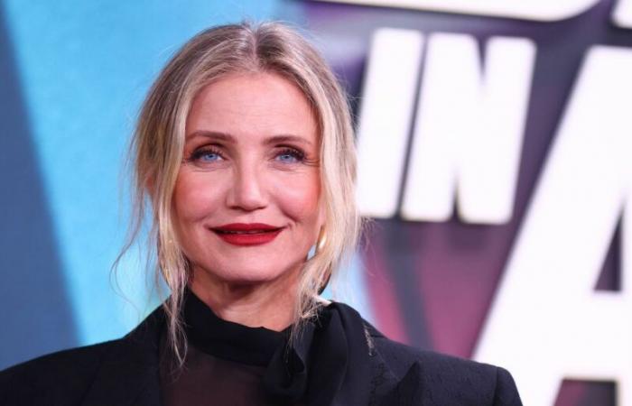 Cameron Diaz indossava una camicetta trasparente con fiocco per un raro tappeto rosso