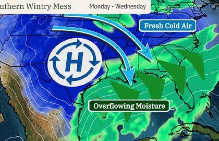 Tempesta invernale Enzo Una rara minaccia di neve e ghiaccio fino alla costa del Golfo