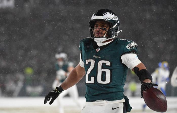 Gli Eagles partono per il campionato NFC con Barkley, Baun e Burks che brandiscono il loro martello della vittoria contro i Rams.