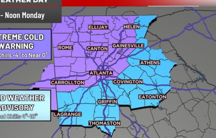 Primo allarme freddo estremo emesso per Metro Atlanta, Georgia del Nord