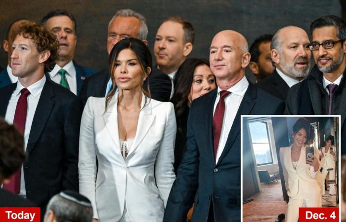 Lauren Sanchez arriva alla Rotunda con un look rivelatore ispirato alla lingerie con il fidanzato Jeff Bezos