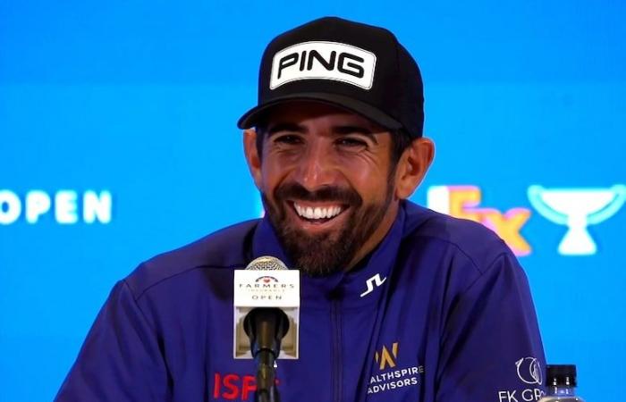 Matthieu Pavon sorride alla conferenza stampa pre-torneo a Torrey Pines