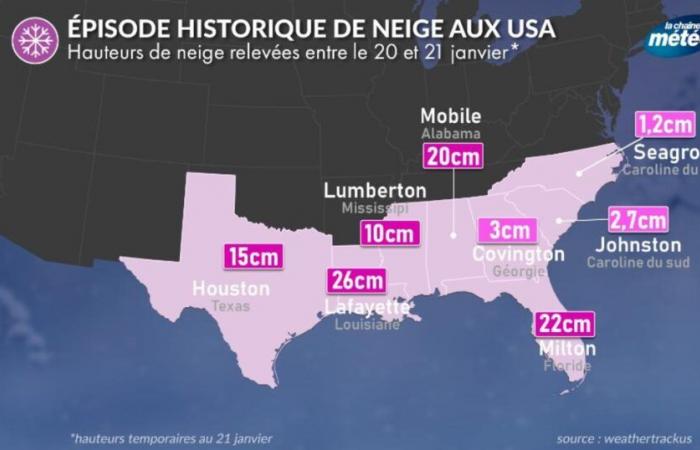 Nevicate storiche in Louisiana e Florida, 20 cm a New Orleans