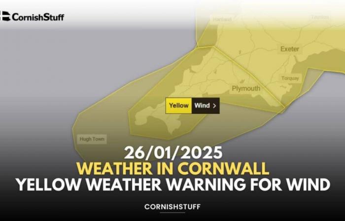 26/01/2025 – Meteo in Cornovaglia – Allerta meteo gialla per vento